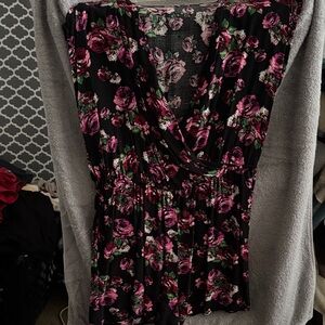 Charlotte Russe Black and Pink Floral Romper